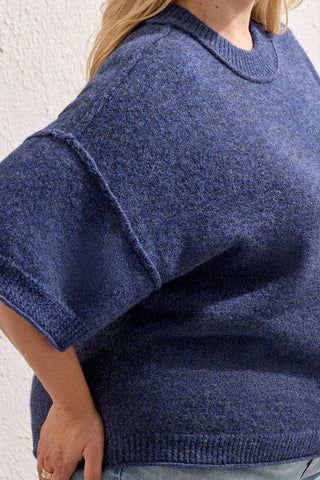 Size Inclusive Elbow-Sleeve Crew Neck Sweater-H nightfall