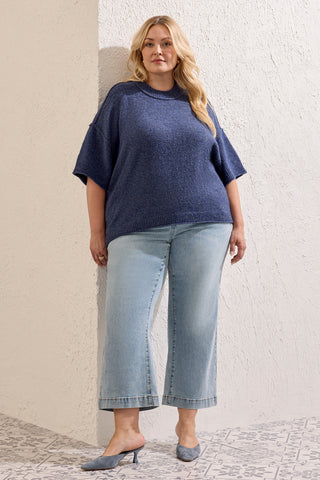 Size Inclusive Elbow-Sleeve Crew Neck Sweater-H nightfall