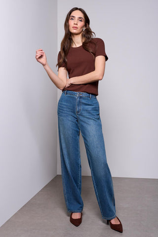 BLUE THREAD Cotton Ribbed Fitted Crew Neck Tee-Rusticbrown