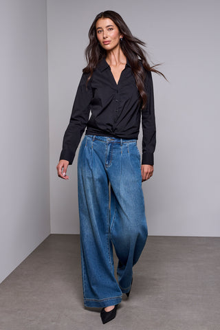BLUE THREAD Brooke Tailored Front Pleats Wide Leg Denim-Authenticblue