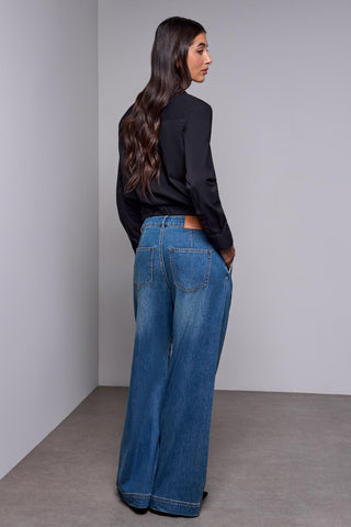 BLUE THREAD Brooke Tailored Front Pleats Wide Leg Denim-Authenticblue