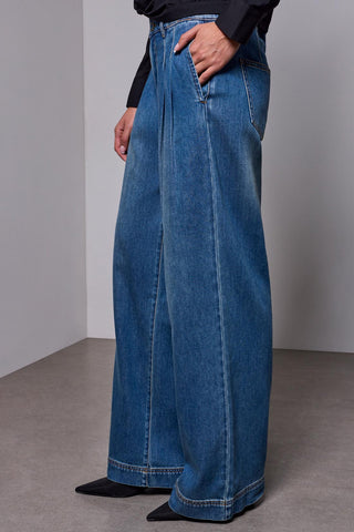 BLUE THREAD Brooke Tailored Front Pleats Wide Leg Denim-Authenticblue