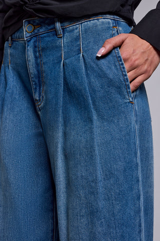 BLUE THREAD Brooke Tailored Front Pleats Wide Leg Denim-Authenticblue