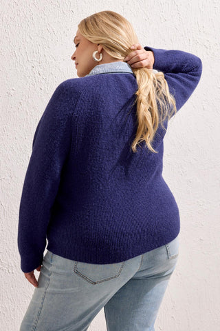 Size Inclusive Mixed Media Button-Front Sweater-Nightfall