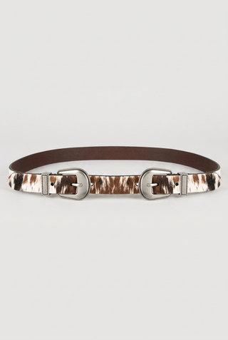 BILLY - Cow Print Haircalf Double Buckle Belt-Cow