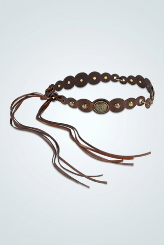 CARLY - Leather Tie Belt with Vintage Concho Details-Tan
