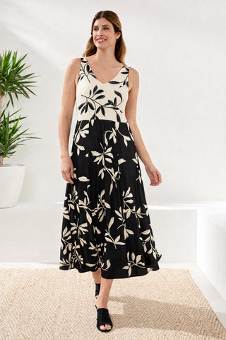 Soft Jersey Two‑Tone Sleeveless Maxi Dress-Canvas