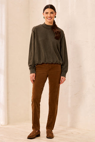 Micro Cord Audrey Pull-On Slim Ankle Pants-Saddlebrown