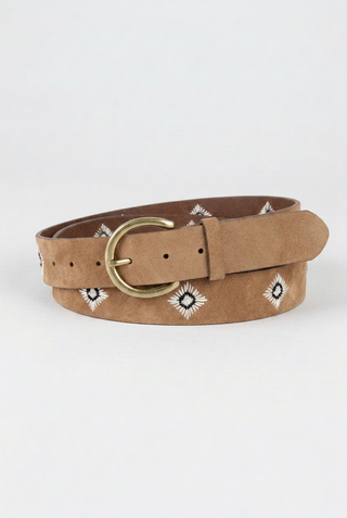 LENNON - Tan Suede Western Harness Belt with Concho Details-Tan