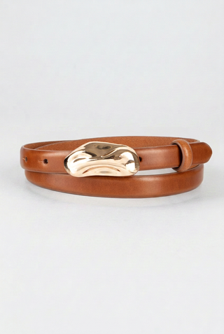 LISA - Ceinture en cuir à plaque dorée aux formes organiques-Brun