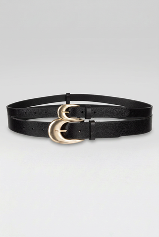 LORI - Ceinture double en cuir à boucles dorées-Noir