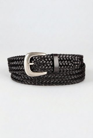 SAVANNAH - Hand-Braided Woven Leather Belt-Black