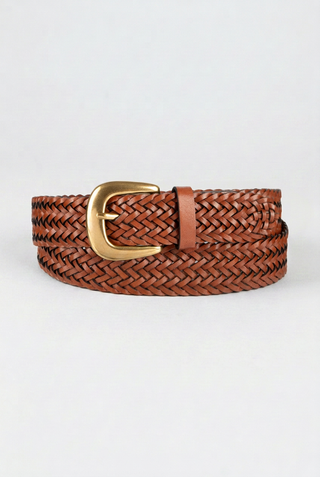 SAVANNAH - Hand-Braided Woven Leather Belt-Brown