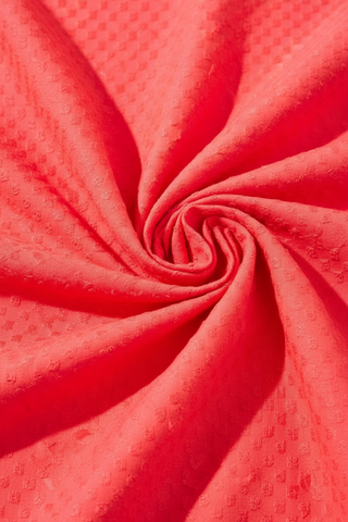 Coral Red Embroidered Cotton Fabric Swatch - Full Frame