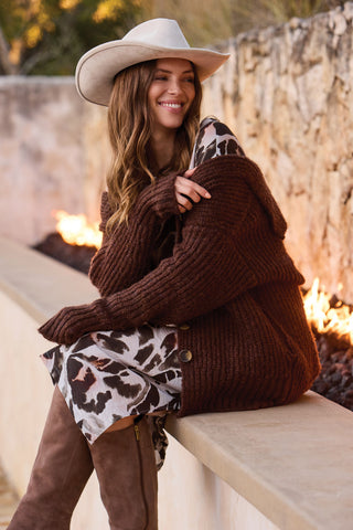 BLUE THREAD Oversized Ribbed Knit Cardigan-H chocolate
