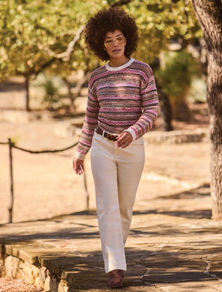 Textured Yarn Dye Stripe Crew Neck Sweater with Contrast Trim-M nostalgia