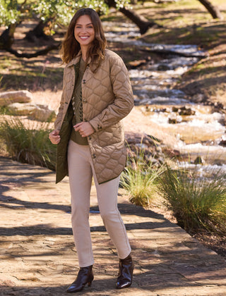Reversible Diamond Quilted Button-Front Jacket-Suede/olive