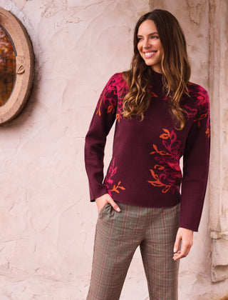 Double Knit Knit Funnel Neck Sweater Long Sleeve Sweater-Fudge