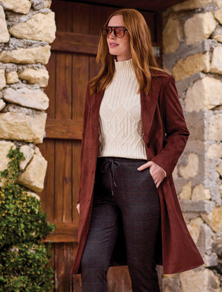 Faux Suede Belted Trench Coat With Removable Fooler Hoodie-Intenserust