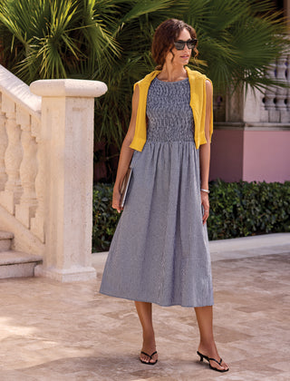 Gingham Smocked-Bodice Maxi Dress-Black