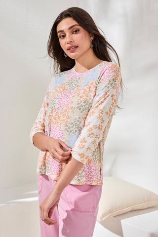 3/4 Sleeve Crew Neck Top-Daffodil