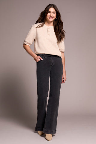 Audrey Boundless Stretch Denim Pull-On Flare Jeans-Charcoal