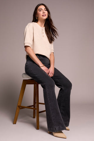 Audrey Boundless Stretch Denim Pull-On Flare Jeans-Charcoal