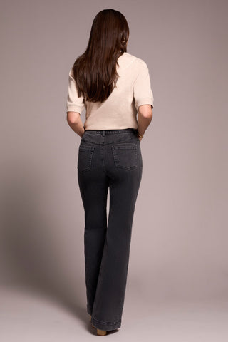 Audrey Boundless Stretch Denim Pull-On Flare Jeans-Charcoal