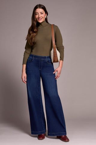 Audrey Boundless Stretch Denim Pull-On Wide Jeans-Darknight