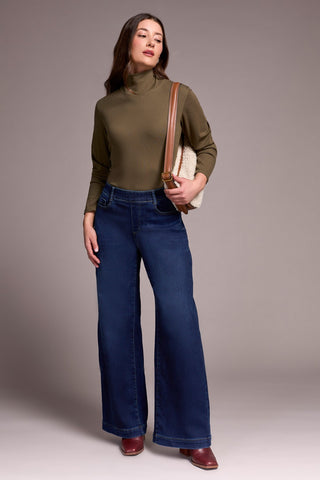 Audrey Boundless Stretch Denim Pull-On Wide Jeans-Darknight
