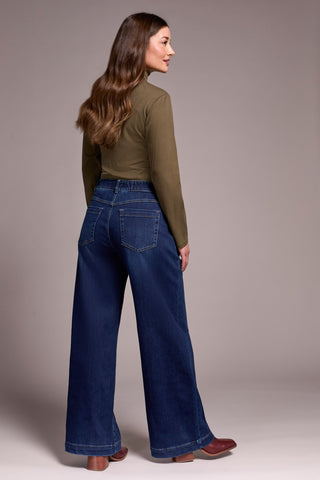 Audrey Boundless Stretch Denim Pull-On Wide Jeans-Darknight