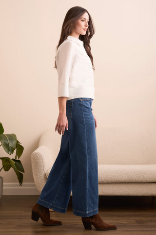Audrey Boundless Stretch Denim Pull-On Wide Jeans-Fadedblue
