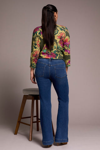 Audrey Boundless Stretch Denim Pull-On Flare Jeans-Fadedblue