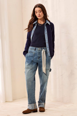 Audrey Carpenter Straight Leg Denim With Removable Scarf-Mistyblue