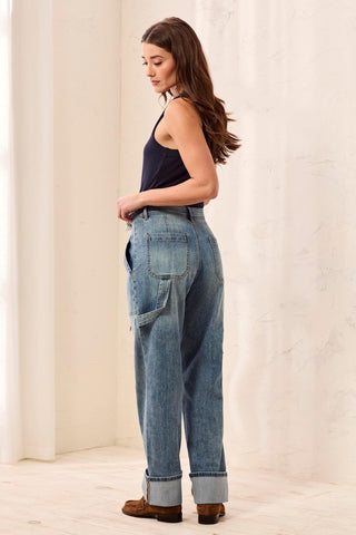 Audrey Carpenter Straight Leg Denim With Removable Scarf-Mistyblue