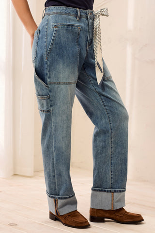 Audrey Carpenter Straight Leg Denim With Removable Scarf-Mistyblue