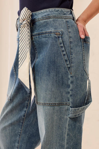 Audrey Carpenter Straight Leg Denim With Removable Scarf-Mistyblue