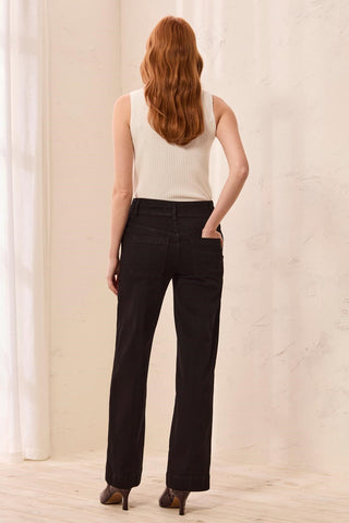 Audrey Comfort Stretch Wide Leg Pintuck Denim Trousers-Black