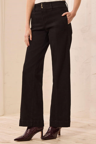 Audrey Comfort Stretch Wide Leg Pintuck Denim Trousers-Black