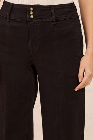 Audrey Comfort Stretch Wide Leg Pintuck Denim Trousers-Black