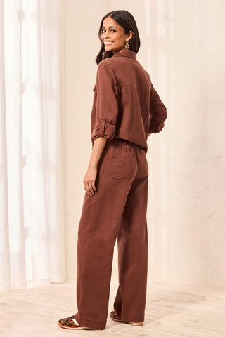 Audrey Flowy Wide Leg Pull-On Pants With Drawstring-Rusticbrown
