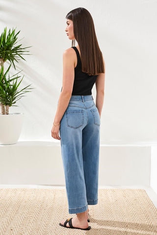 Audrey Jean Large Court Ajusté — En Denim Boundless Ultimate Stretch-Bleu cotier