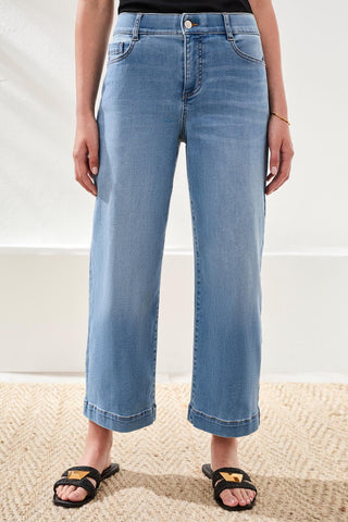 Audrey Jean Large Court Ajusté — En Denim Boundless Ultimate Stretch-Bleu cotier