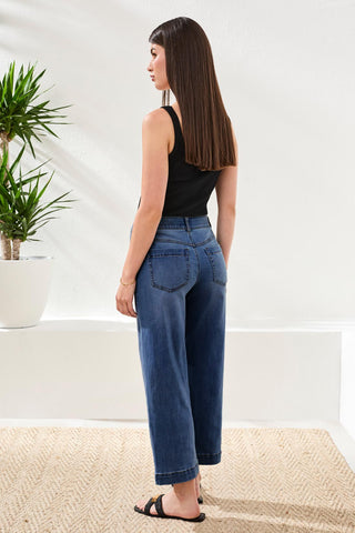Audrey Boundless Stretch Crop Wide Leg Denim Jeans-Fadedblue