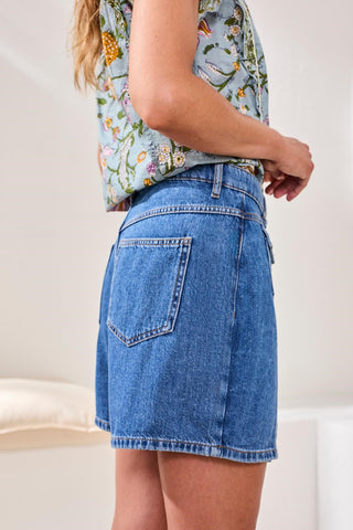 Audrey Button-Front Denim Skort-Dk pacific