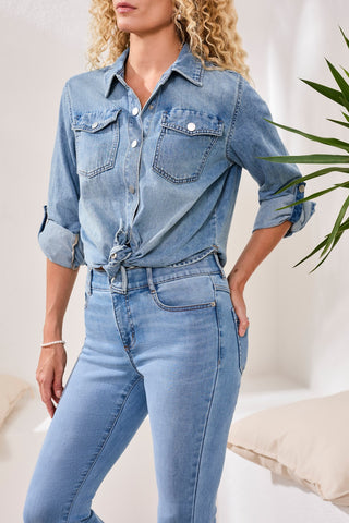 Audrey Jean Évasé Ajusté — En Denim Boundless Ultimate Stretch-Bleu cotier