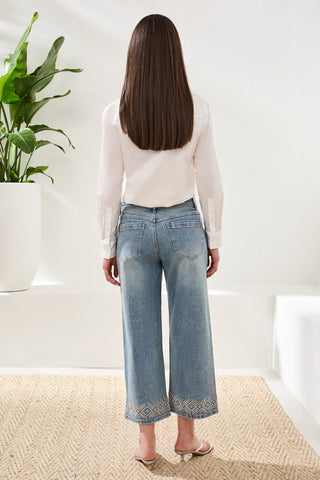 Audrey Hugging Wide Leg Denim With Embroidered Finish-Sweetblue