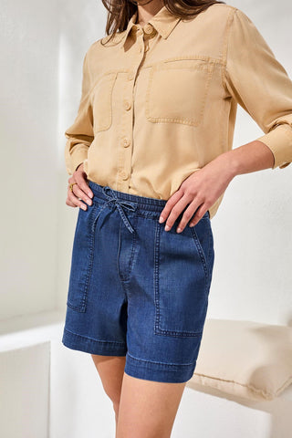 Soft Drape Denim Audrey Flowy Shorts With Elastic Waist-Seahaven