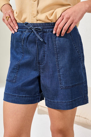Soft Drape Denim Audrey Flowy Shorts With Elastic Waist-Seahaven