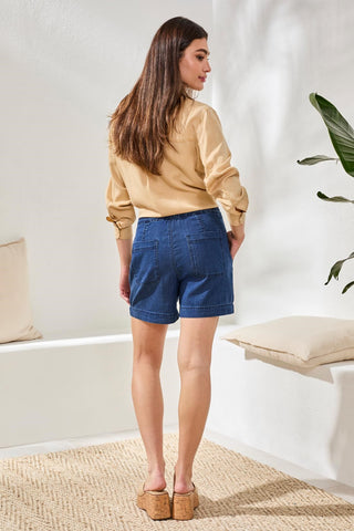 Soft Drape Denim Audrey Flowy Shorts With Elastic Waist-Seahaven